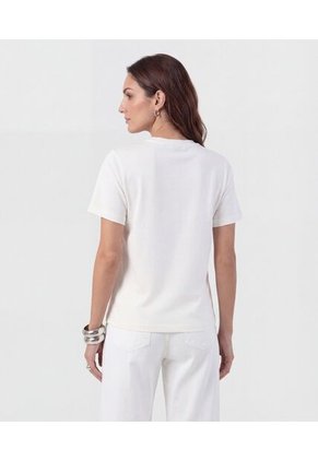Camiseta Cuello Redondo Con Apliques   Para Mujer Blanco Patprimo