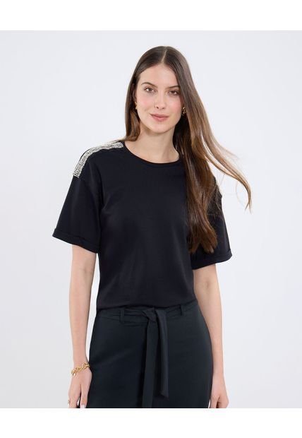 Camiseta Para Mujer Manga Corta Cuello Redondo Color Negro Marca Patprimo #30093791