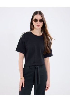 Camiseta Para Mujer Manga Corta Cuello Redondo Color Negro Marca Patprimo #30093791