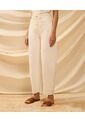Jeans Barrel Tiro Alto Deshilachado   Para Mujer Crema Patprimo de Patprimo