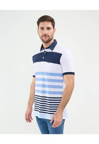 Polo Cuello Duro En Bloques  Para Hombre Blanco Patprimo Patprimo