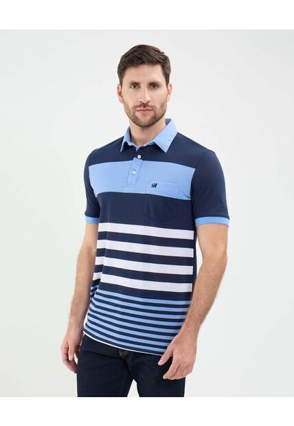 Polo Cuello Duro En Bloques  Para Hombre Azul Patprimo