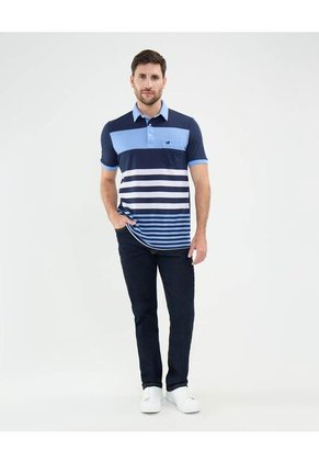 Polo Cuello Duro En Bloques  Para Hombre Azul Patprimo