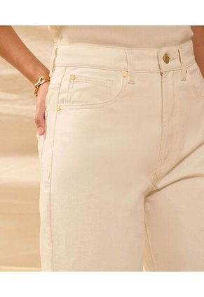 Jeans Barrel Tiro Alto Deshilachado   Para Mujer Crema Patprimo