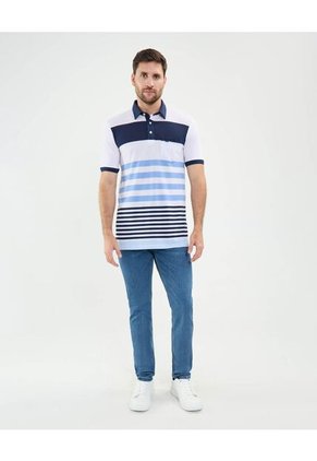 Polo Cuello Duro En Bloques  Para Hombre Blanco Patprimo