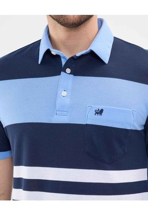 Polo Cuello Duro En Bloques  Para Hombre Azul Patprimo