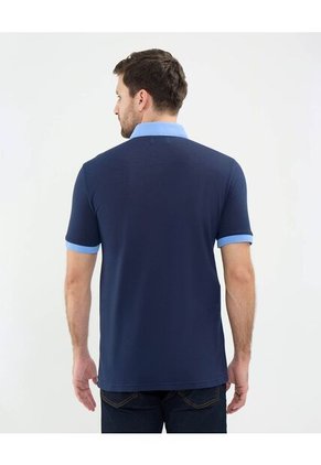 Polo Cuello Duro En Bloques  Para Hombre Azul Patprimo