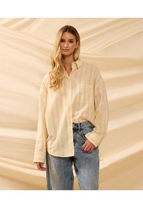 Camisa Oversize De Hombro Caído   Para Mujer Amarillo Patprimo