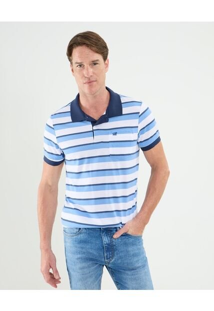 Polo Cuello Tejido Con Bolsillo Preteñida  Para Hombre Azul Patprimo