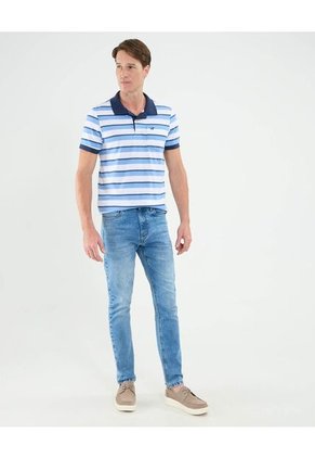 Polo Cuello Tejido Con Bolsillo Preteñida Para Hombre Azul Patprimo