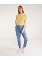 Polo Preteñida A Rayas, Manga 3/4 Con Cuello Duro Y Pechera Unicolor  Para Mujer Amarillo Patprimo de Patprimo
