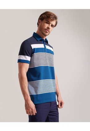 Polo Cuello Duro Con Bolsillo, Pique Preteñido Y Silueta Regular Fit Azul Para Hombre Azul Patprimo