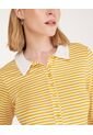 Polo Preteñida A Rayas, Manga 3/4 Con Cuello Duro Y Pechera Unicolor  Para Mujer Amarillo Patprimo de Patprimo