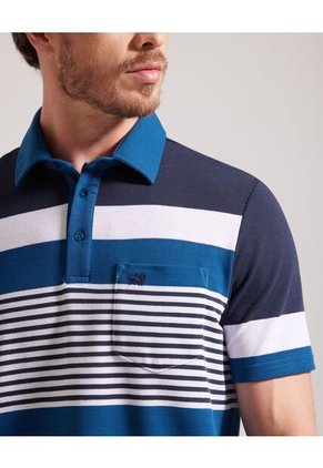 Polo Cuello Duro Con Bolsillo, Pique Preteñido Y Silueta Regular Fit Azul Para Hombre Azul Patprimo
