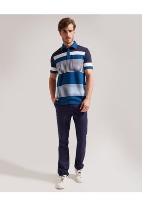 Polo Cuello Duro Con Bolsillo, Pique Preteñido Y Silueta Regular Fit Azul Para Hombre Azul Patprimo