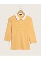 Polo Preteñida A Rayas, Manga 3/4 Con Cuello Duro Y Pechera Unicolor  Para Mujer Amarillo Patprimo de Patprimo
