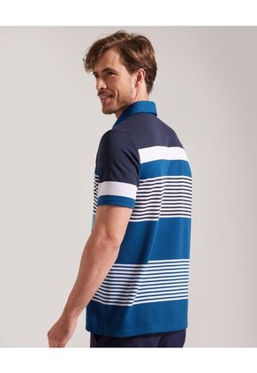Polo Cuello Duro Con Bolsillo, Pique Preteñido Y Silueta Regular Fit Azul Para Hombre Azul Patprimo