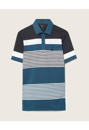Polo Cuello Duro Con Bolsillo, Pique Preteñido Y Silueta Regular Fit Azul Para Hombre Azul Patprimo