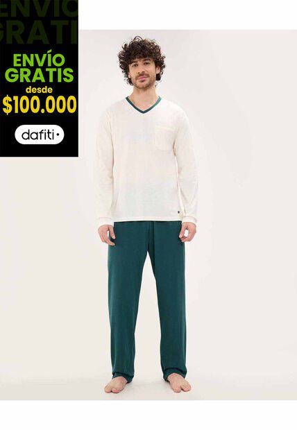 Conjunto De Pijama Manga Larga  Para Hombre Verde Patprimo