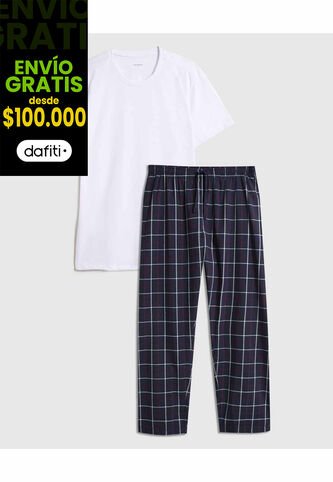 Conjunto De Pijama A Cuadros   Para Hombre Azul Patprimo Patprimo