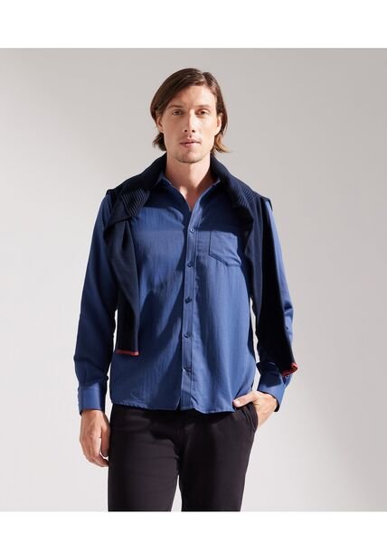 Camisa Para Hombre Manga Larga Sin Bolsillo Cuello Italiano Color Azul Rey Marca Patprimo #44012575