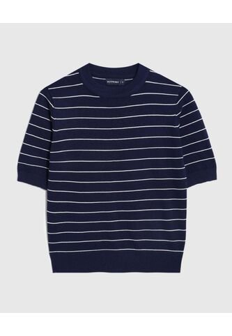 Camiseta A Rayas Manga Corta   Para Mujer Azul Patprimo Patprimo