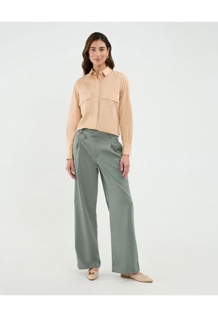 Pantalón Fluido Con Prenses  Para Mujer Verde Patprimo