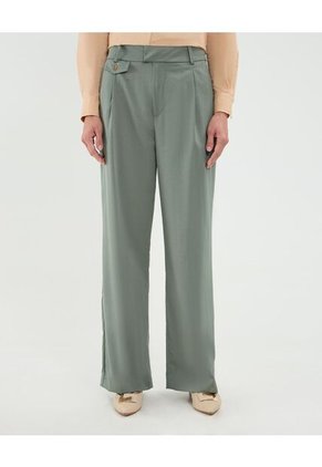 Pantalón Fluido Con Prenses  Para Mujer Verde Patprimo
