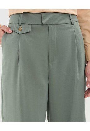 Pantalón Fluido Con Prenses  Para Mujer Verde Patprimo