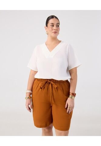 Blusa Con Detalle Tejido En Escote  Curvy  Para Mujer Blanco Patprimo Patprimo