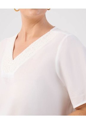 Blusa Con Detalle Tejido En Escote  Curvy  Para Mujer Blanco Patprimo
