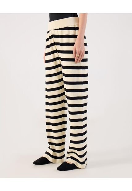 Pantalón En Tejido De Punto Rayado   Para Mujer Crema Patprimo