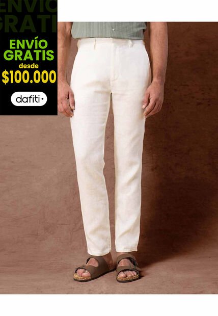 Pantalón De Lino Fresco  Con Corte Recto  Para Hombre Blanco Patprimo