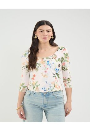 Camiseta Para Mujer Manga 3/4 Cuello Redondo Color Crema Marca Patprimo #30093620