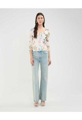 Camiseta Para Mujer Manga 3/4 Cuello Redondo Color Crema Marca Patprimo #30093620