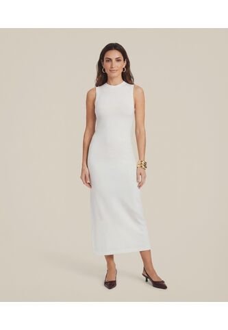 Vestido Midi Ajustado En Rib   Para Mujer Blanco Patprimo Patprimo
