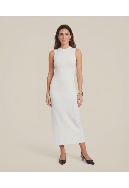 Vestido Midi Ajustado En Rib   Para Mujer Blanco Patprimo
