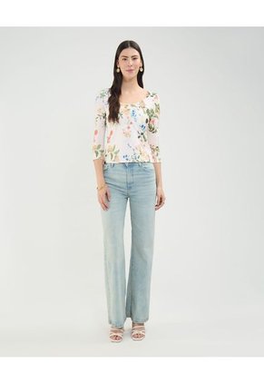 Camiseta Para Mujer Manga 3/4 Cuello Redondo Color Crema Marca Patprimo #30093620