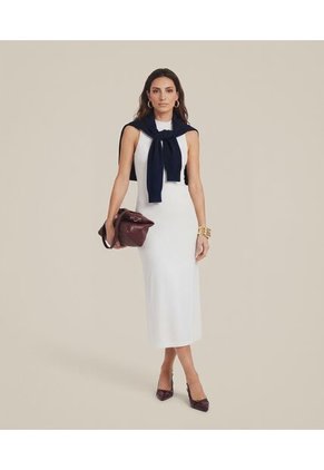 Vestido Midi Ajustado En Rib   Para Mujer Blanco Patprimo