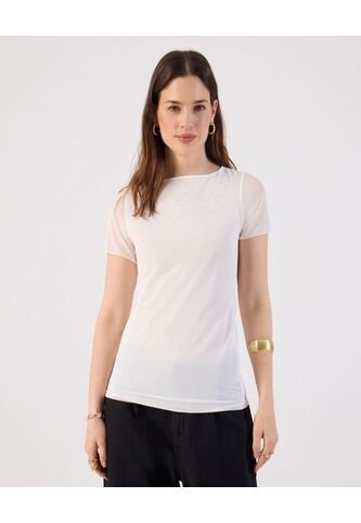 Camiseta  Para Mujer Manga Corta Cuello Redondo Color Blanco Marca Patprimo #30093880 Patprimo