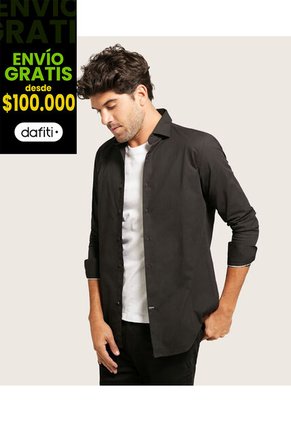 Camisa Cuello Italiano Para Hombre Negro Patprimo