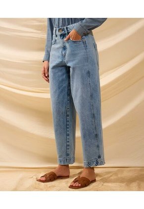 Jeans Recto Con Costura Lateral   Para Mujer Azul Patprimo