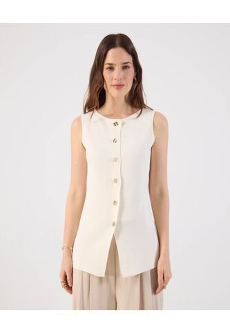 Chaleco  Para Mujer Tejido Color Crema Marca Patprimo #30250046 Patprimo