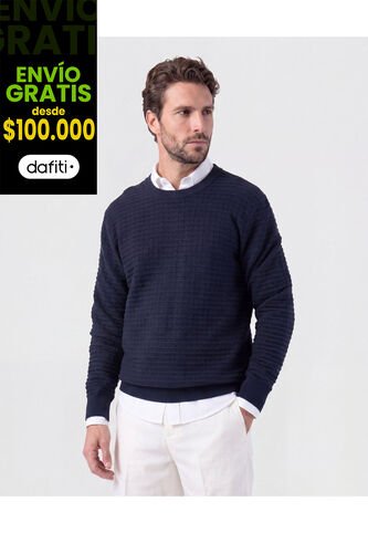 Saco Tejido Cuello Redondo Texturizado   Para Hombre Azul Patprimo Patprimo