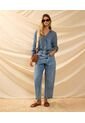 Jeans Recto Con Costura Lateral   Para Mujer Azul Patprimo de Patprimo