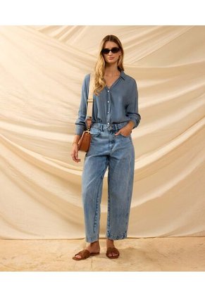 Jeans Recto Con Costura Lateral   Para Mujer Azul Patprimo
