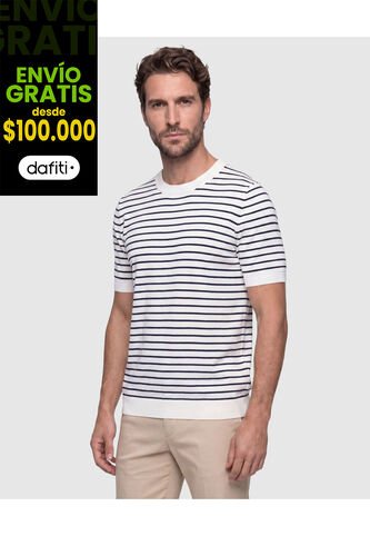 Camiseta Tejida Cuello Redondo   Para Hombre Blanco Patprimo Patprimo