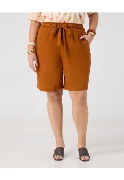 Bermuda Con Cinturón Anudable  Curvy  Para Mujer Naranja Patprimo