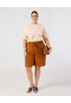 Bermuda Con Cinturón Anudable  Curvy  Para Mujer Naranja Patprimo