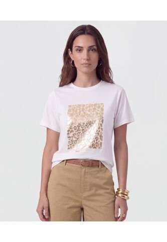 Camiseta Básica Con Estampado Metalizado   Para Mujer Blanco Patprimo Patprimo